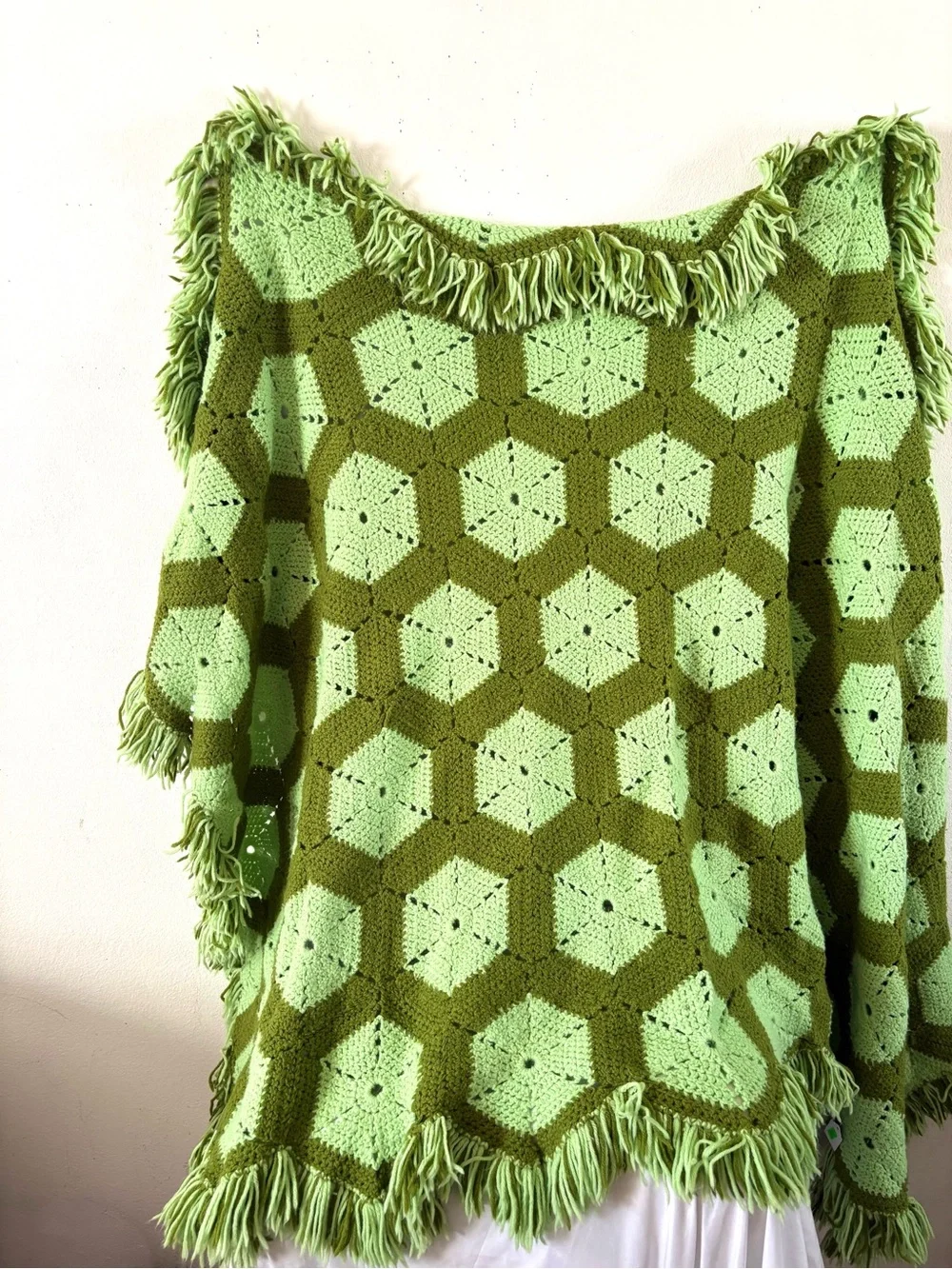 Vintage handmade chartreuse green lime crochet throw blanket home decor knit